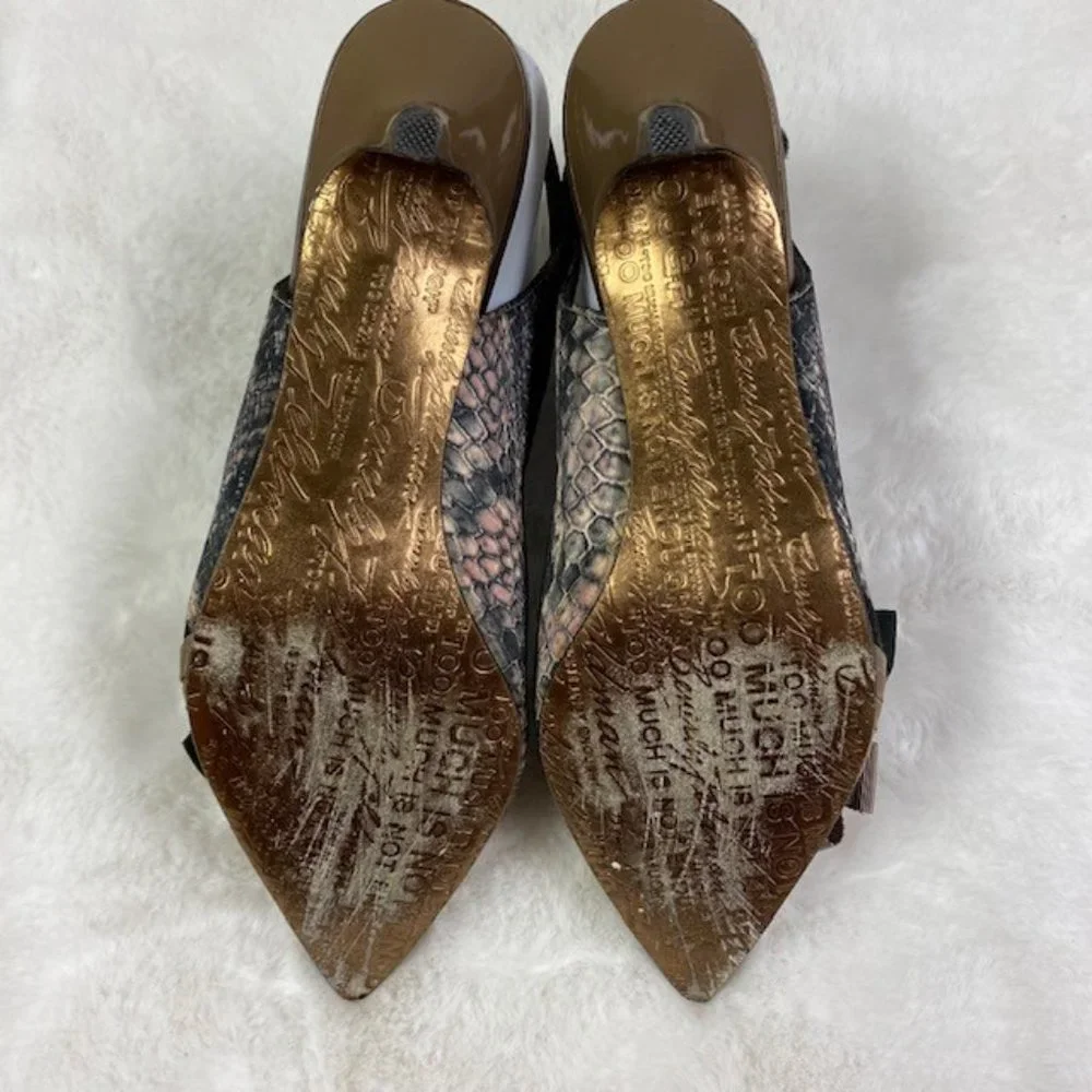 Beverly Feldman VINTAGE Patent Faux Snakeskin Rosette Slingback Heels, size 8.5‎